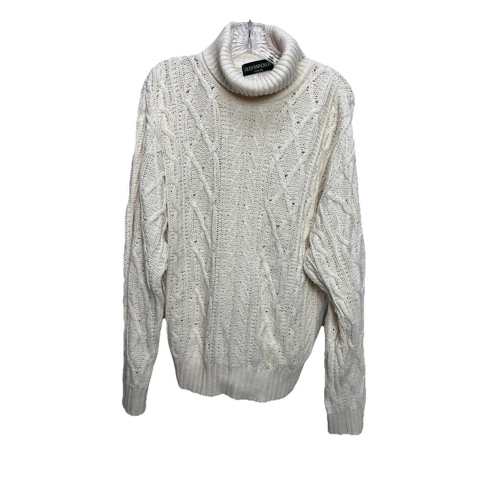 Bushwacker USA Womens Cable Knit Turtleneck Sweater Size Medium White